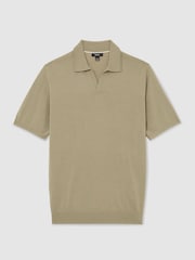 Reiss Soft Olive Green Duchie Merino Wool Open-Collar Polo Shirt - Image 2 of 5