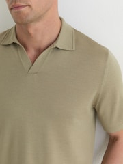 Reiss Soft Olive Green Duchie Merino Wool Open-Collar Polo Shirt - Image 3 of 5