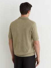 Reiss Soft Olive Green Duchie Merino Wool Open-Collar Polo Shirt - Image 4 of 5