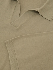 Reiss Soft Olive Green Duchie Merino Wool Open-Collar Polo Shirt - Image 5 of 5