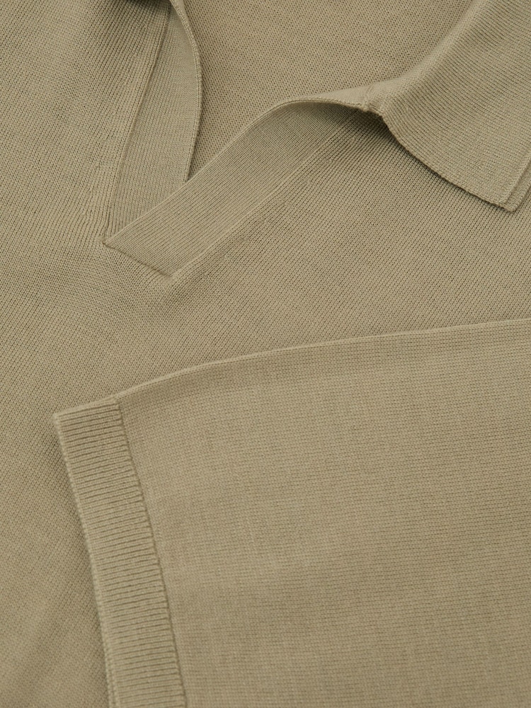 Reiss Soft Olive Green Duchie Merino Wool Open-Collar Polo Shirt - Image 5 of 5
