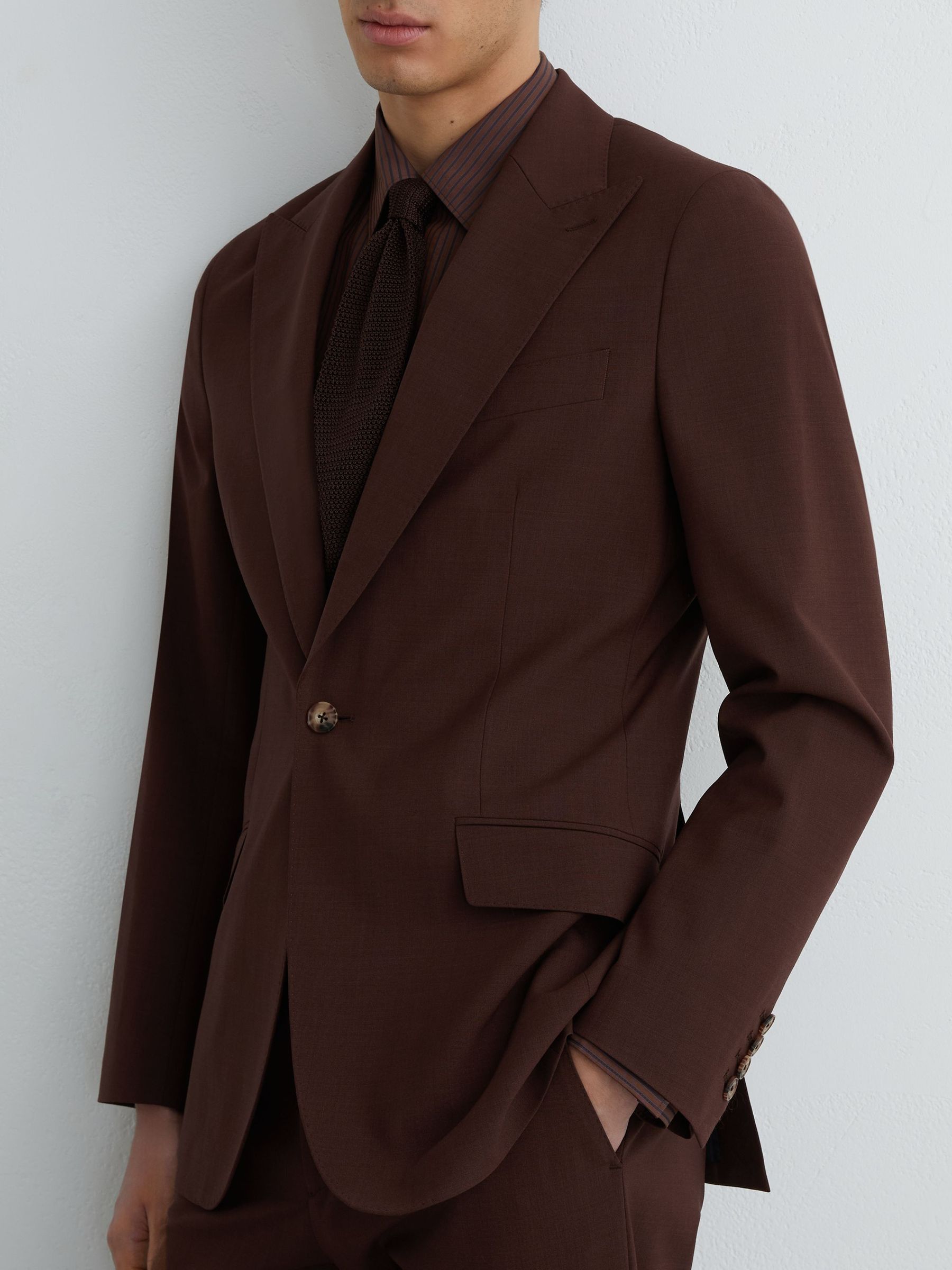Buy Reiss Chocolate Brown Mineral Classic Fit Wool-Blend Single
