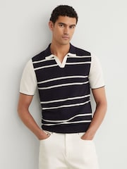 Azul marino/blanco - Reiss Miles Suéter polo de punto a rayas de lana merino - Imagen 1 de 6