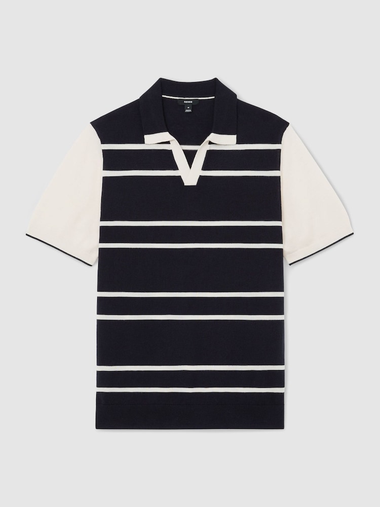 Azul marino/blanco - Reiss Miles Suéter polo de punto a rayas de lana merino - Imagen 2 de 6