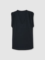 Reiss Navy Renee Cotton Gathered-Detail V-Neck Vest - Image 2 of 6