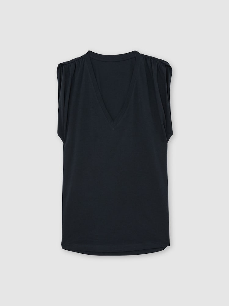 Reiss Navy Renee Cotton Gathered-Detail V-Neck Vest - Image 2 of 6 Reiss Navy Renee Cotton Gathered-Detail V-Neck Vest - Image 2 of 6