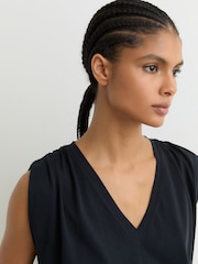 Reiss Navy Renee Cotton Gathered-Detail V-Neck Vest - Image 4 of 6