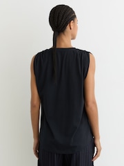 Reiss Navy Renee Cotton Gathered-Detail V-Neck Vest - Image 5 of 6
