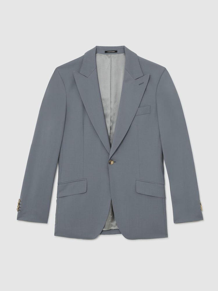 Reiss Soft Blue Oscar Wool Single-Breasted Classic-Fit Suit Blazer - Image 2 of 9