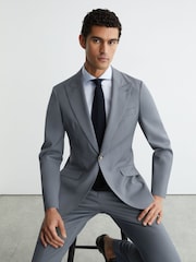 Reiss Soft Blue Oscar Wool Single-Breasted Classic-Fit Suit Blazer - Image 5 of 9