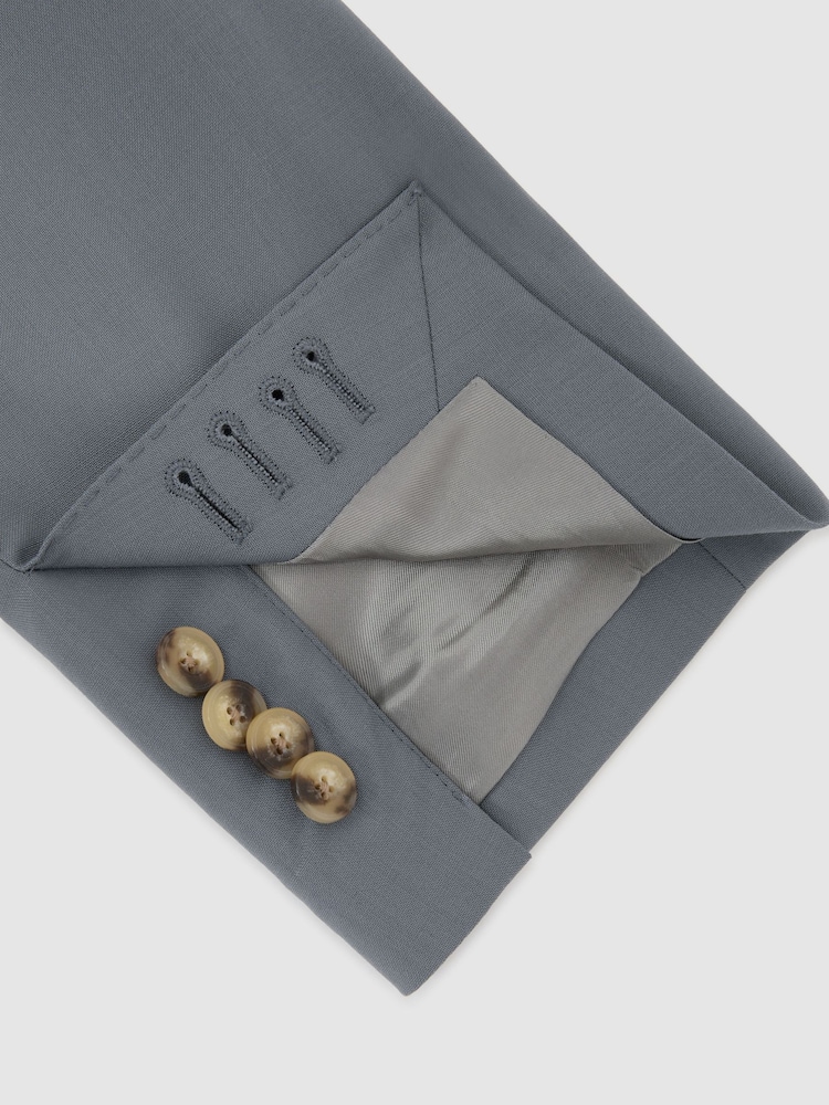 Reiss Soft Blue Oscar Wool Single-Breasted Classic-Fit Suit Blazer - Image 9 of 9