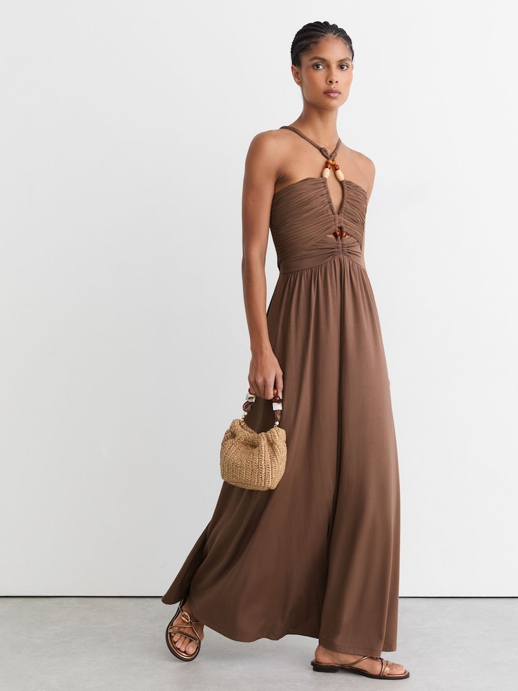 taupe jersey maxi dress Buy Reiss Taupe Brown Eloise Jersey Bead-Detail Ruched Maxi Dress from Next  USA