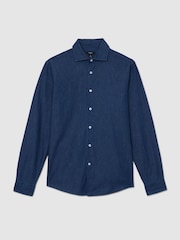 Reiss Dark Blue Wash Don Chambray Long-Sleeve Slim-Fit Shirt - Image 2 of 7