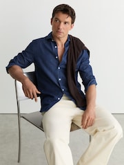 Reiss Dark Blue Wash Don Chambray Long-Sleeve Slim-Fit Shirt - Image 3 of 7