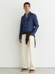 Reiss Dark Blue Wash Don Chambray Long-Sleeve Slim-Fit Shirt - Image 4 of 7