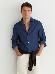 Reiss Dark Blue Wash Don Chambray Long-Sleeve Slim-Fit Shirt - Image 5 of 7
