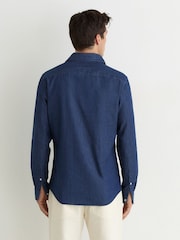 Reiss Dark Blue Wash Don Chambray Long-Sleeve Slim-Fit Shirt - Image 6 of 7