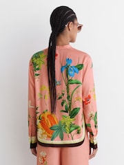 Reiss Pink Milos Tropical Scarf-Print Half-Button Shirt - Image 7 of 8
