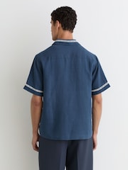 Reiss Blue Yamal Linen Embroidered Cuban-Collar Shirt - Image 5 of 6