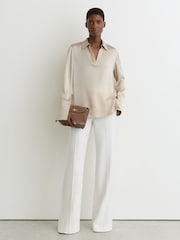Reiss Neutral Marina Silk Open-Collar Blouse - Image 3 of 7