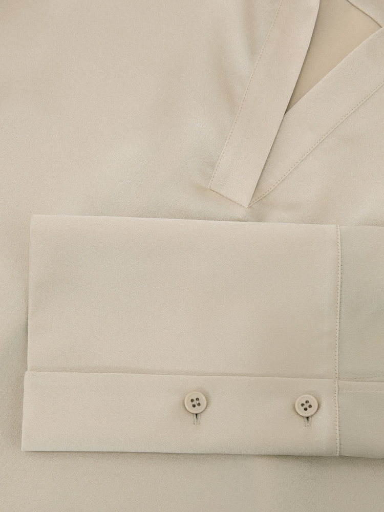 Reiss Neutral Marina Silk Open-Collar Blouse - Image 7 of 7