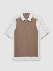 Reiss Camel/White Claremont Colour-Block Knitted Polo Shirt - Image 2 of 5