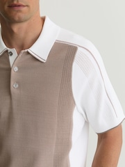 Reiss Camel/White Claremont Colour-Block Knitted Polo Shirt - Image 3 of 5