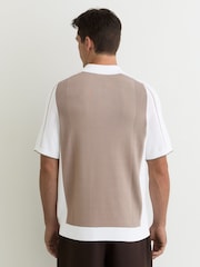 Reiss Camel/White Claremont Colour-Block Knitted Polo Shirt - Image 4 of 5