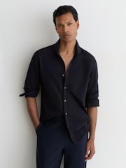Reiss Navy Dasilva Cotton-Piqué Garment-Dyed Shirt Regular-Fit - Image 1 of 6