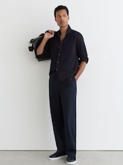 Reiss Navy Dasilva Cotton-Piqué Garment-Dyed Shirt Regular-Fit - Image 3 of 6