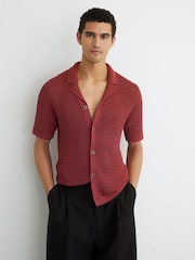 Reiss Rust Red Buzzard Open-Knit Button-Through Shirt - Image 1 of 5