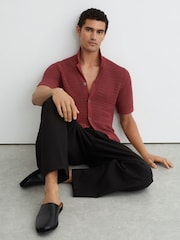 Reiss Rust Red Buzzard Open-Knit Button-Through Shirt - Image 3 of 5