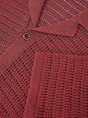 Reiss Rust Red Buzzard Open-Knit Button-Through Shirt - Image 5 of 5