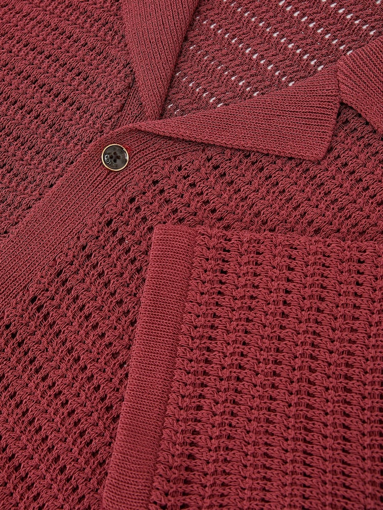 Reiss Rust Red Buzzard Open-Knit Button-Through Shirt - Image 5 of 5