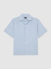 Reiss Soft Blue Sisqo Cotton Medallion-Print Cuban-Collar Shirt - Image 2 of 7