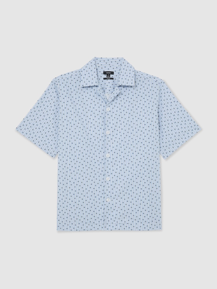 Reiss Soft Blue Sisqo Cotton Medallion-Print Cuban-Collar Shirt - Image 2 of 7 Reiss Soft Blue Sisqo Cotton Medallion-Print Cuban-Collar Shirt - Image 2 of 7