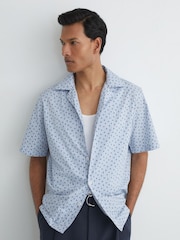 Reiss Soft Blue Sisqo Cotton Medallion-Print Cuban-Collar Shirt - Image 3 of 7