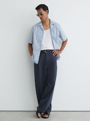 Reiss Soft Blue Sisqo Cotton Medallion-Print Cuban-Collar Shirt - Image 4 of 7