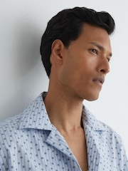 Reiss Soft Blue Sisqo Cotton Medallion-Print Cuban-Collar Shirt - Image 5 of 7