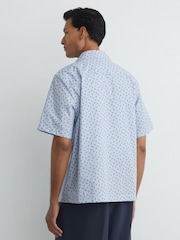 Reiss Soft Blue Sisqo Cotton Medallion-Print Cuban-Collar Shirt - Image 6 of 7