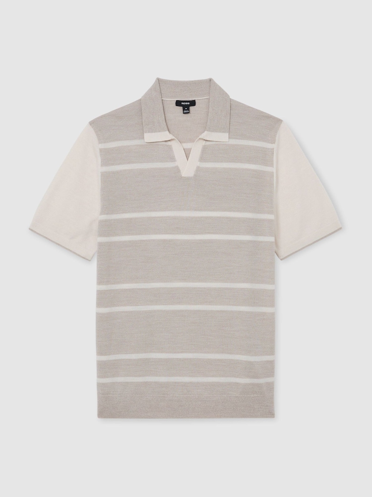 Avena/Blanca - Reiss Miles Suéter polo de punto a rayas de lana merino - Imagen 2 de 6 Avena/Blanca - Reiss Miles Suéter polo de punto a rayas de lana merino - Imagen 2 de 6