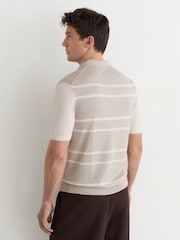Avena/Blanca - Reiss Miles Suéter polo de punto a rayas de lana merino - Imagen 5 de 6
