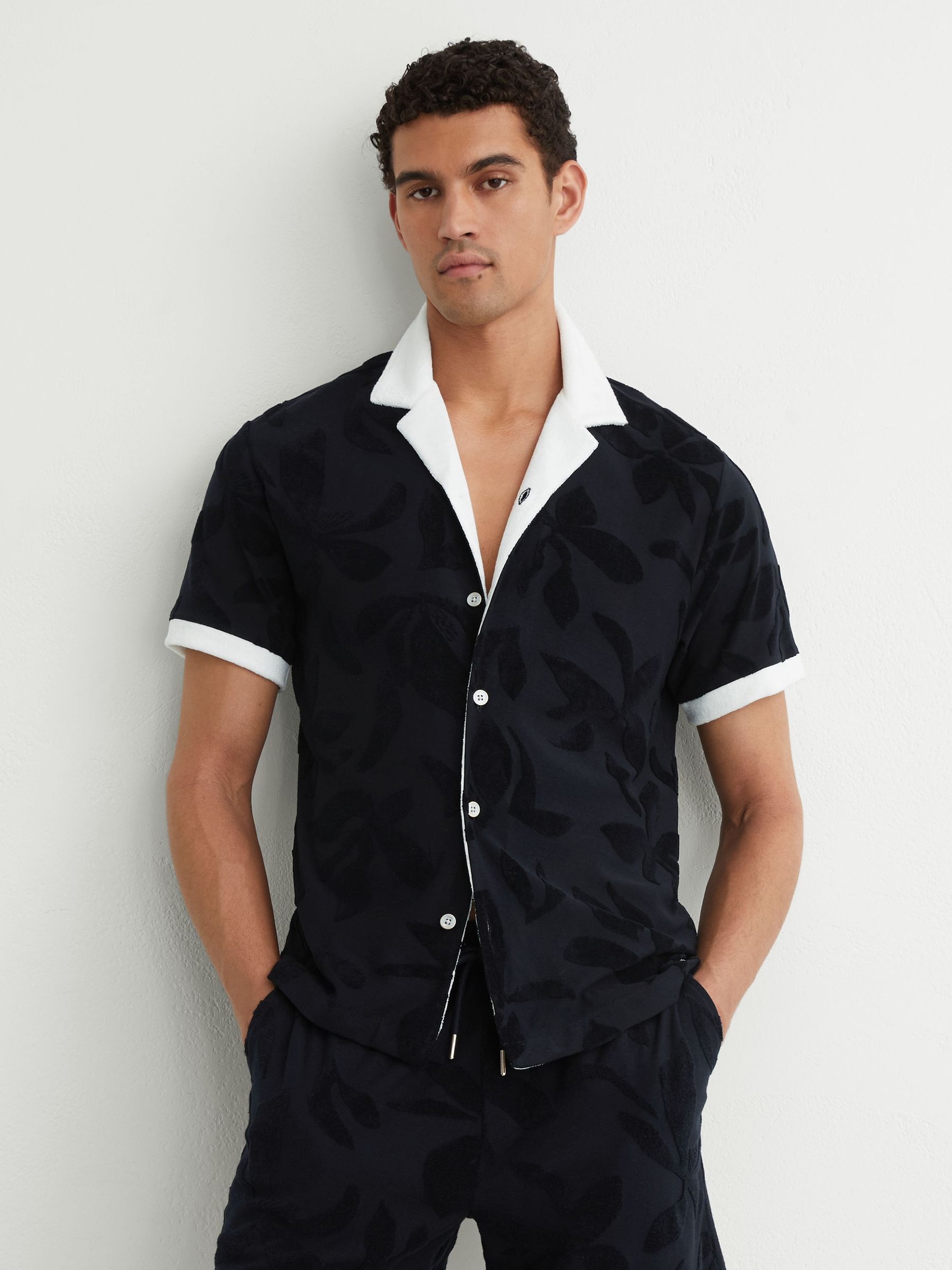 Buy Reiss Navy Zuma Towelling-Jacquard Tipped Shirt from Next USA