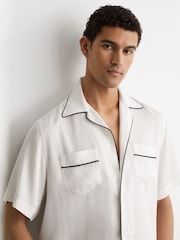 Reiss Ivory White Canyon Jacquard-Stripe Piped Shirt - Image 1 of 7