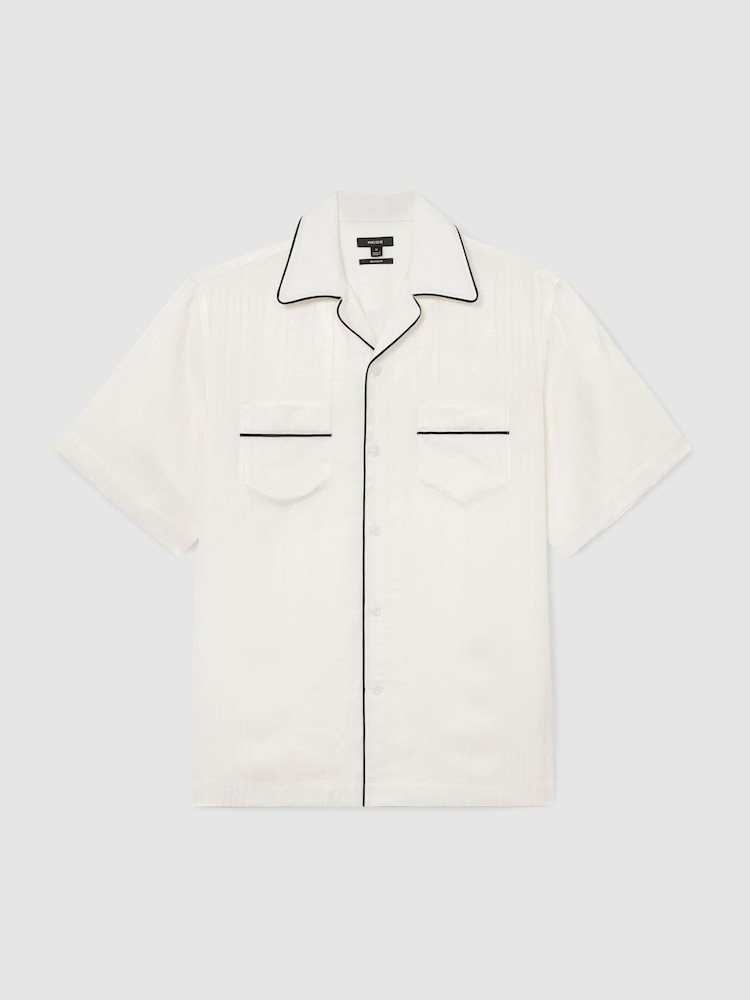 Reiss Ivory White Canyon Jacquard-Stripe Piped Shirt - Image 2 of 7