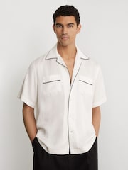 Reiss Ivory White Canyon Jacquard-Stripe Piped Shirt - Image 4 of 7