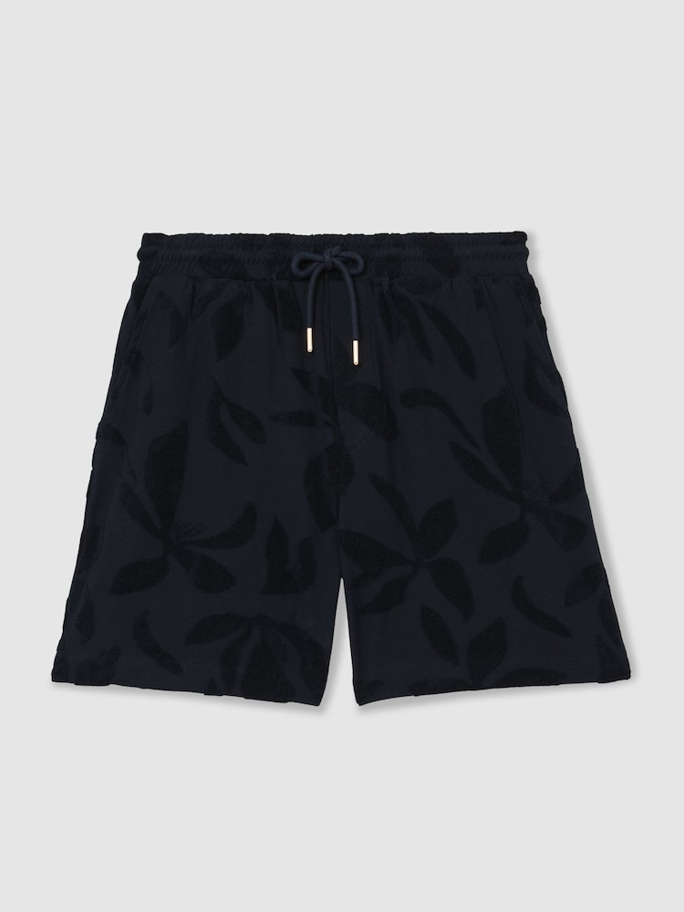 Reiss Navy Voss Towelling-Jacquard Drawstring Shorts - Image 2 of 6