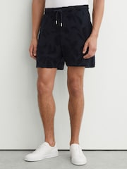 Reiss Navy Voss Towelling-Jacquard Drawstring Shorts - Image 4 of 6