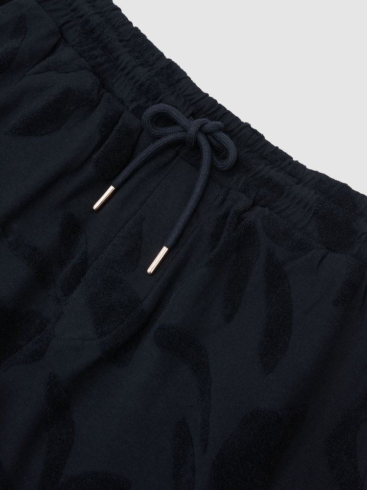 Reiss Navy Voss Towelling-Jacquard Drawstring Shorts - Image 6 of 6