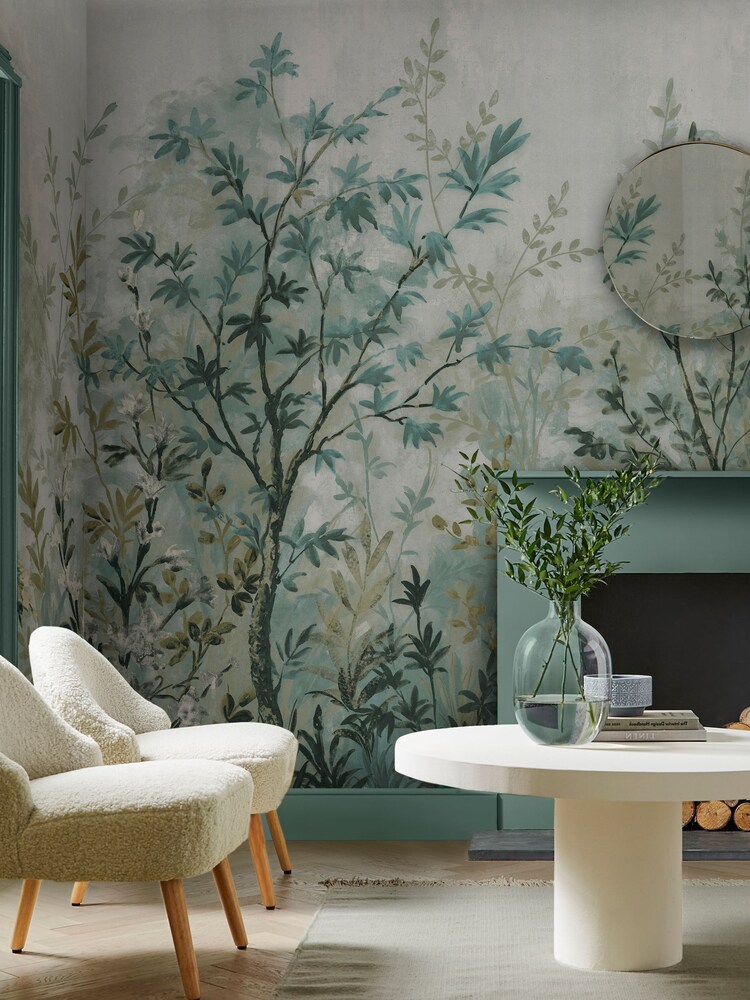 Graham & Brown Duck Egg Forest in Bloom Fixed Size Mural 4m x 2.5m - Image 1 of 2